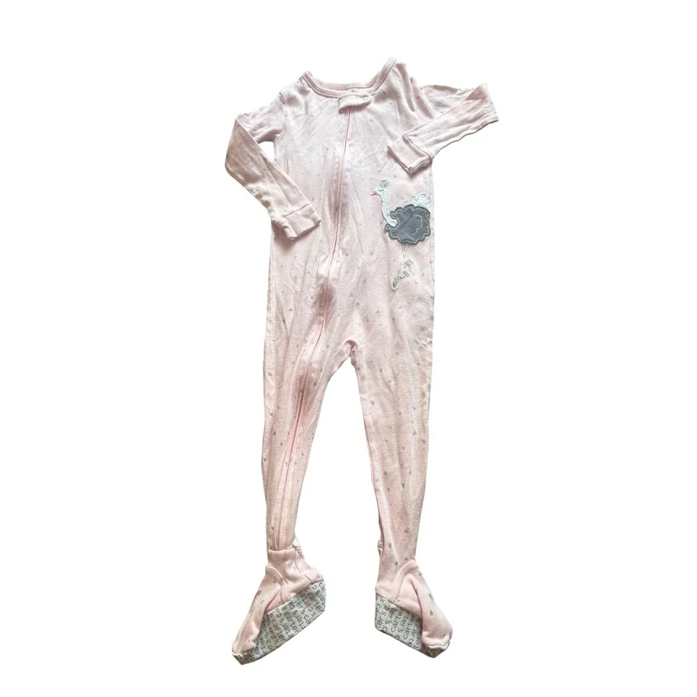 Carter's Girls 2T Pink Swan Footed Pajamas Sleeper Zip One Piece